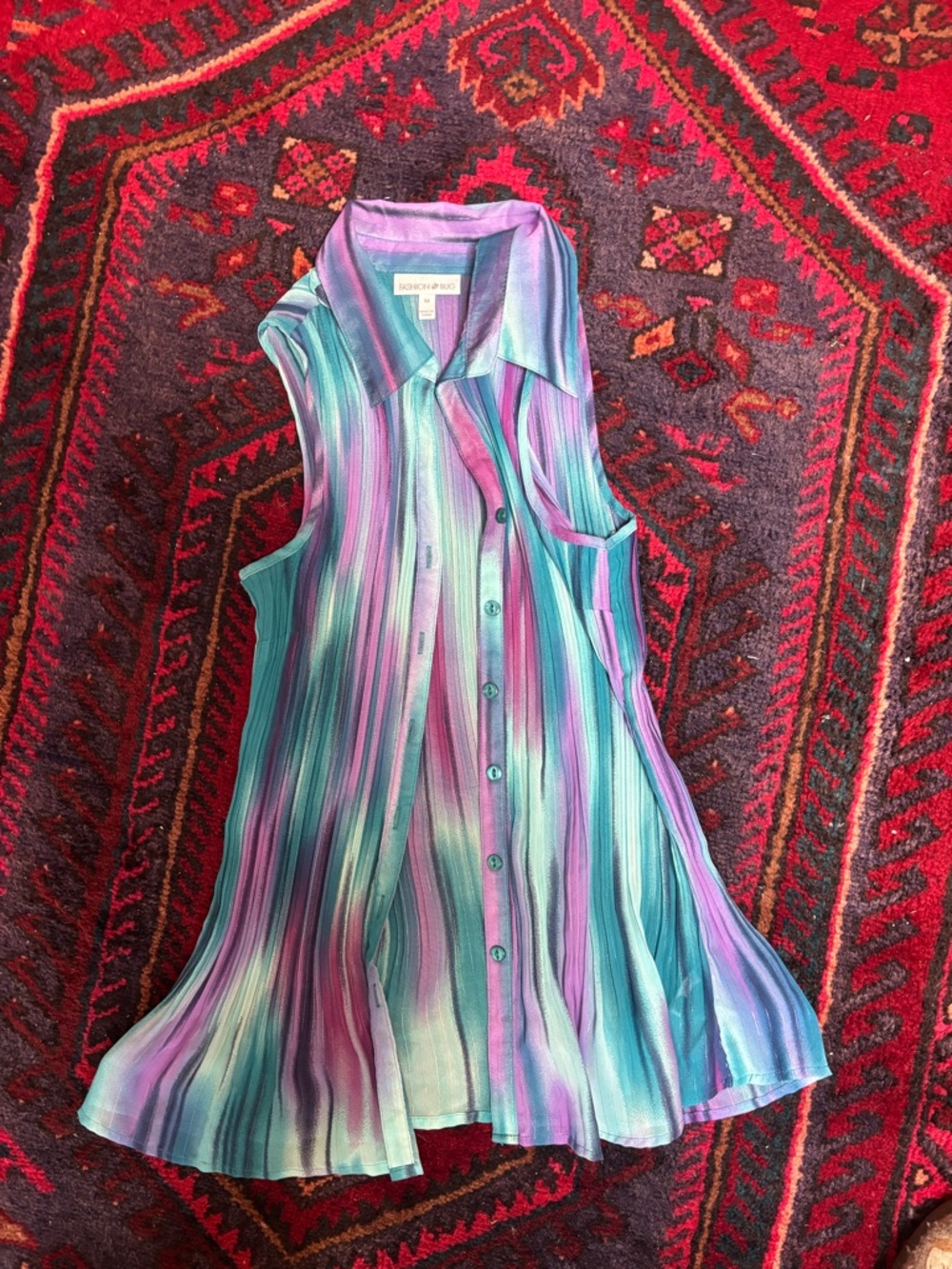 Fashion Bug Sleeveless Button-Front Top in Teal, Purple, Aqua